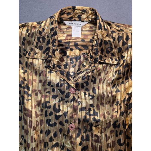Vtg Mesmerize Women Petite XL Sheer Blouse Floral Gold Shimmer Animal Print Fall - Picture 9 of 16